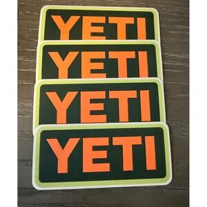 YETI Sticker Decal Lot of 4 Orange Logo Green Border Rectangular Vinyl Sticker